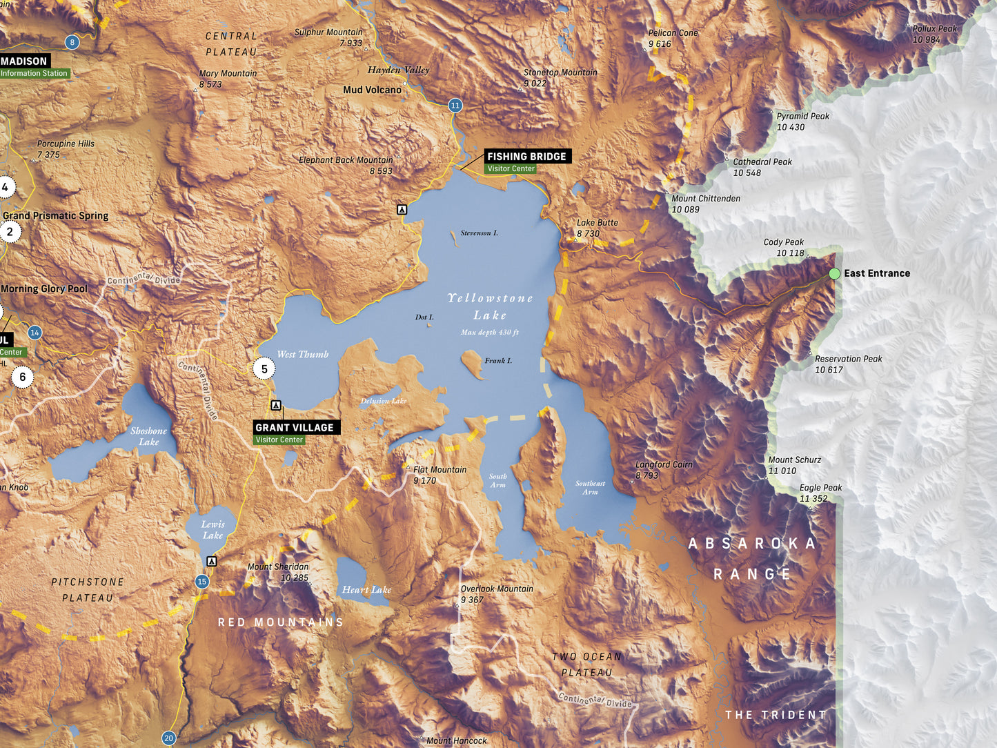 Yellowstone National Park Map Print – 18x24” Shaded Relief