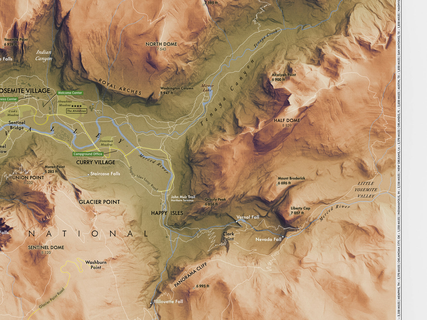 Yosemite Valley Map Print – 24x18” Shaded Relief