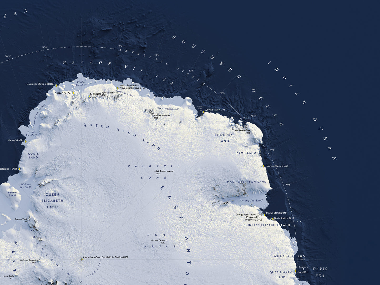 Antarctica shaded relief map (100x70 cm)