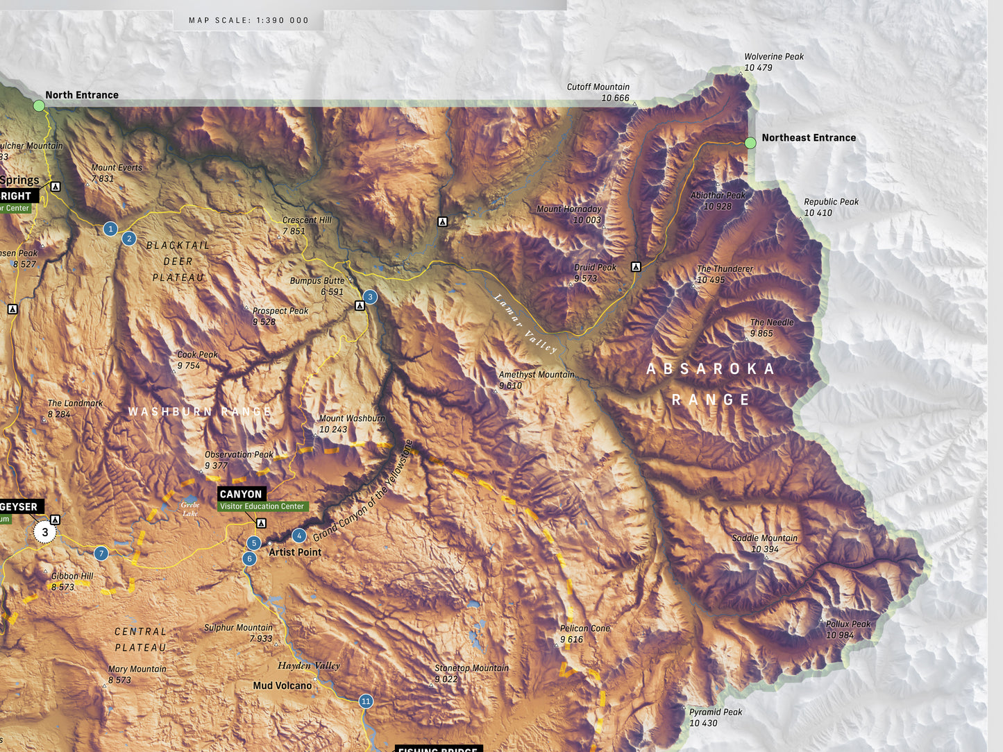 Yellowstone National Park Map Print – 18x24” Shaded Relief