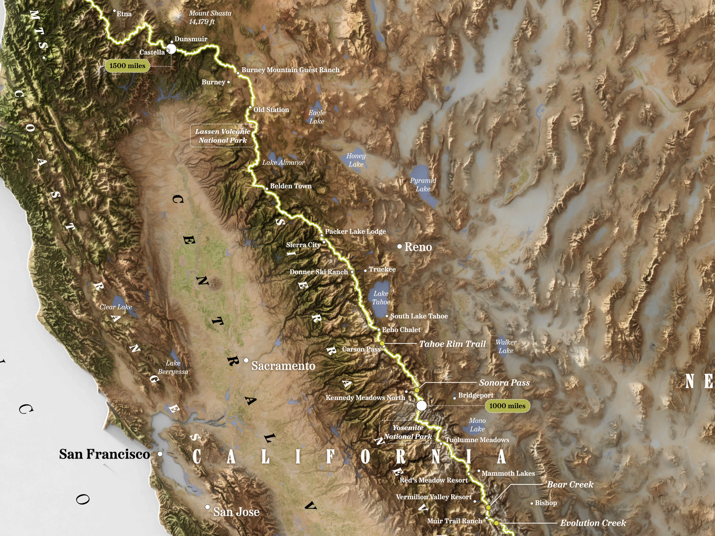 Pacific Crest Trail Map Print – 24x36” Shaded Relief