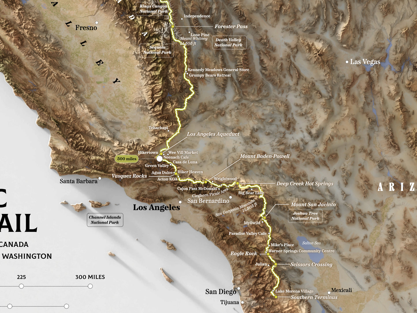 Pacific Crest Trail Map Print – 24x36” Shaded Relief
