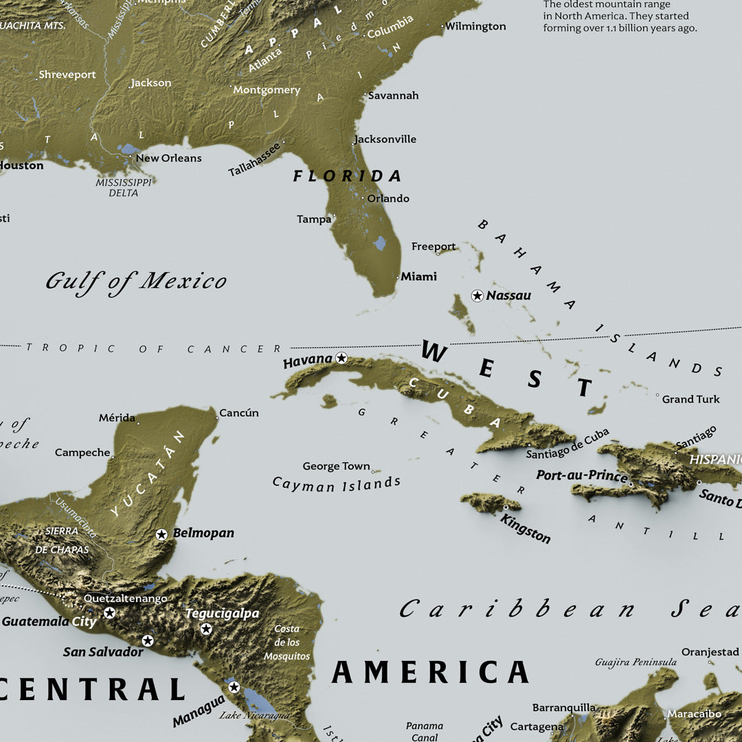 Physical geography of the Americas poster (24x36 inches)