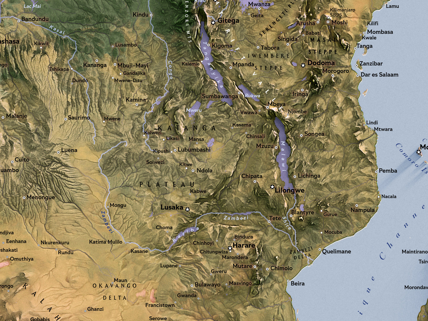 Shaded Relief Map of Africa (24x36 inches)