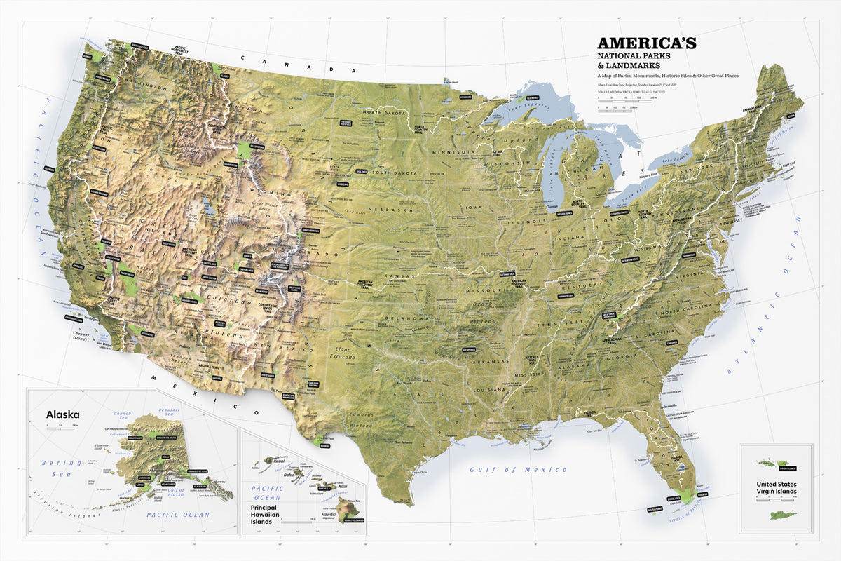 America’s National Parks & Landmarks — 36×24 Premium Map Poster