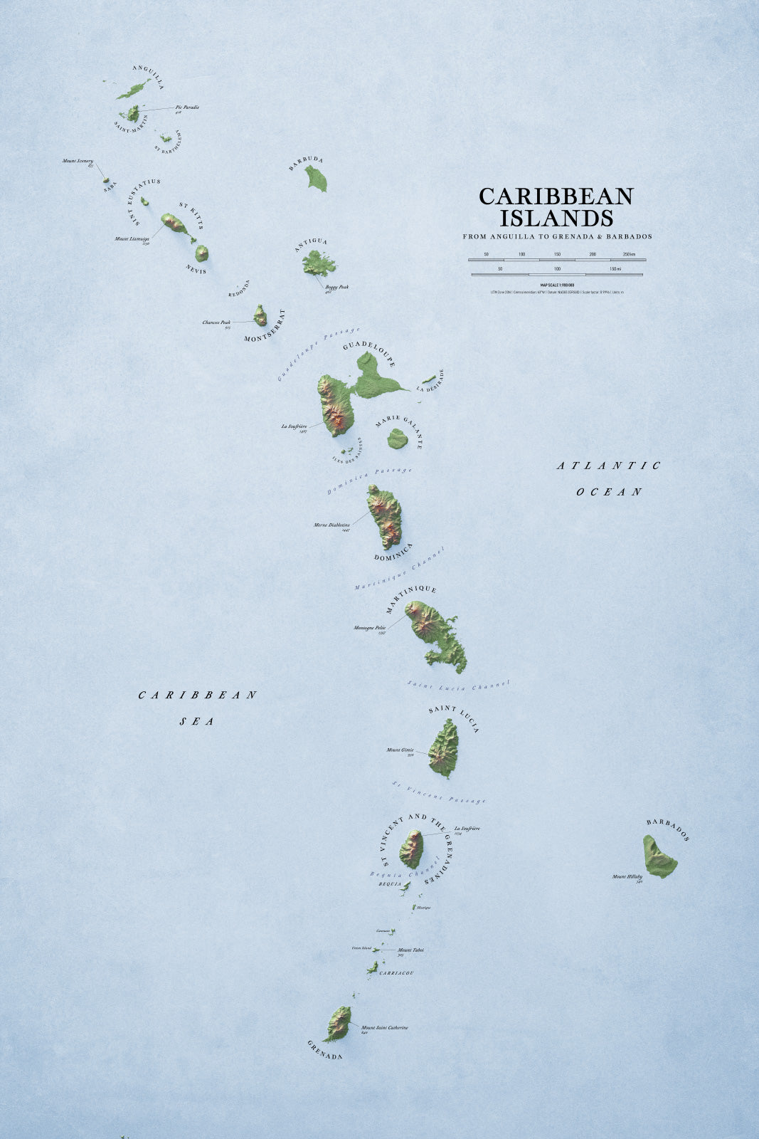 High-Resolution Digital Map Download – Caribbean Islands from Anguilla to Barbados and Grenada