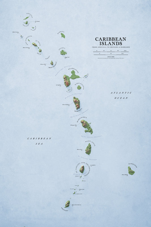 High-Resolution Digital Map Download – Caribbean Islands from Anguilla to Barbados and Grenada