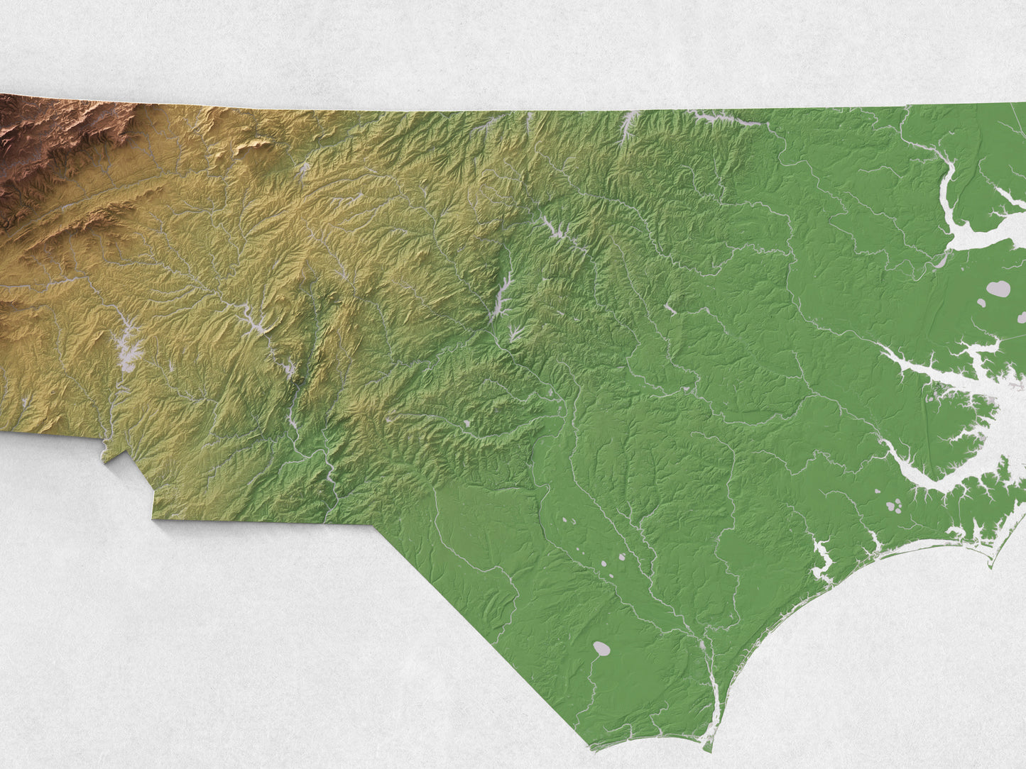 North Carolina - Shaded Relief Map (24x18")