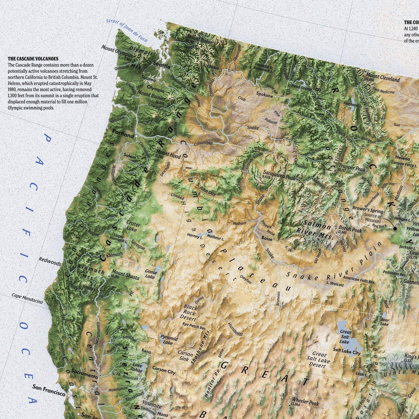 Physical map of the United States (36x24 inches)