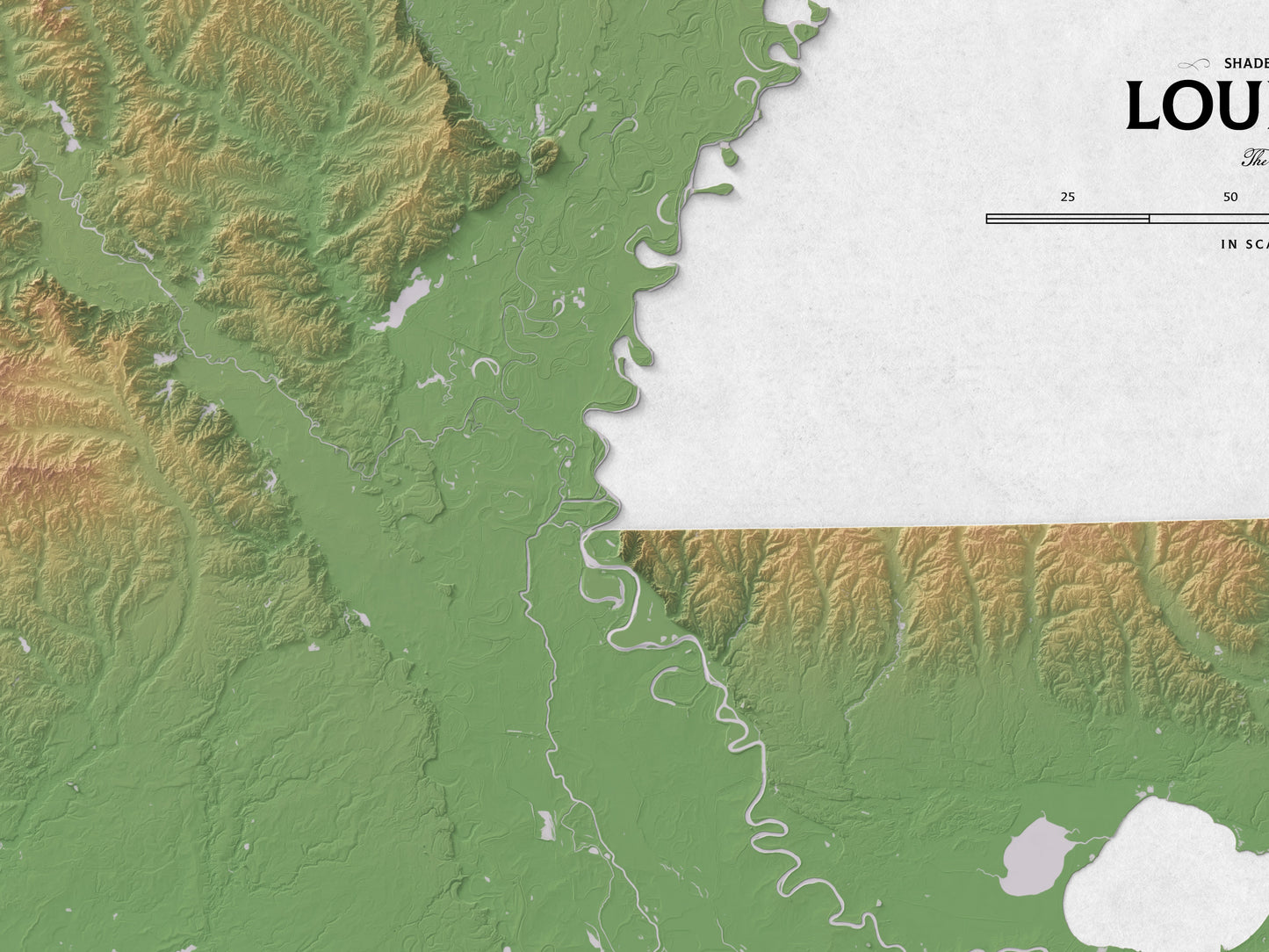 Louisiana - Shaded Relief Map (24x18")