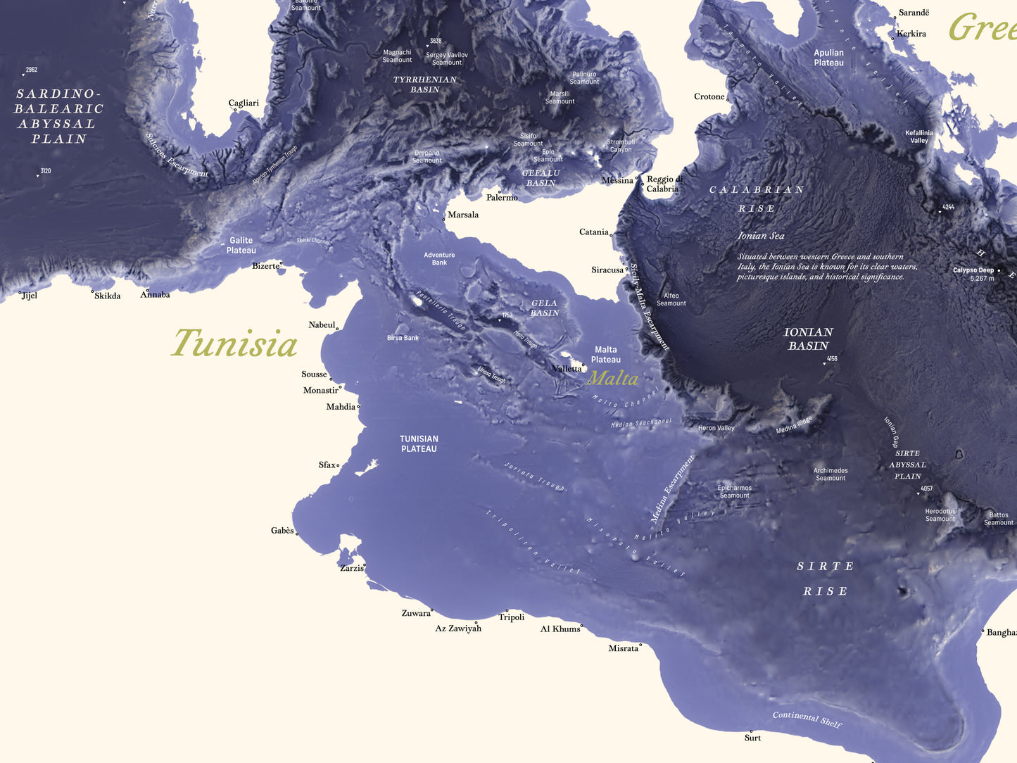 Mediterranean Seafloor physical features (100x70 cm)