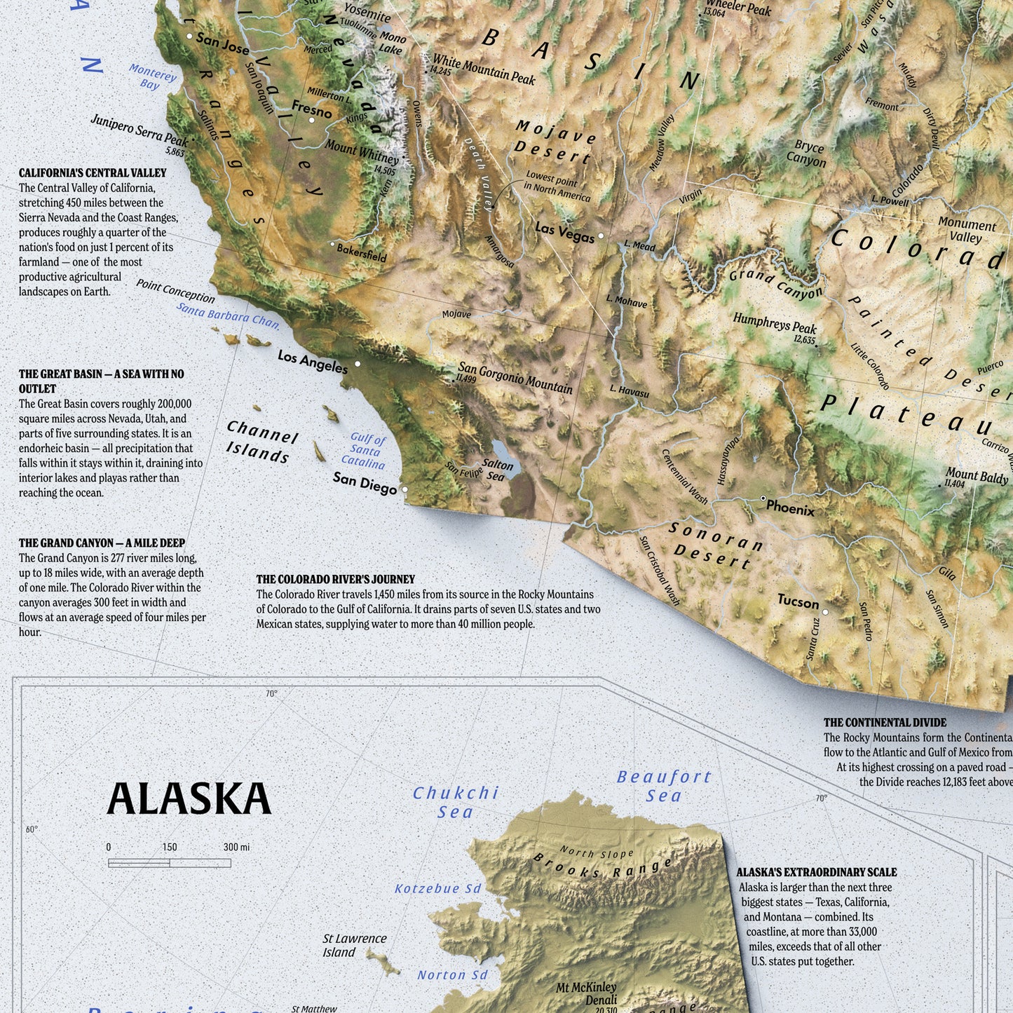 Physical map of the United States (36x24 inches)