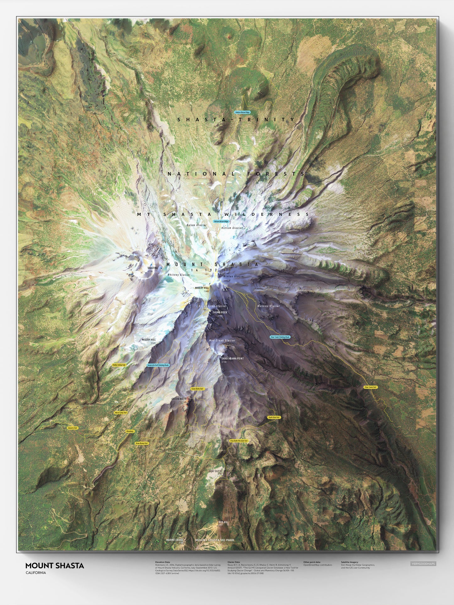 Mount Shasta Map Print – 18x24” Shaded Relief