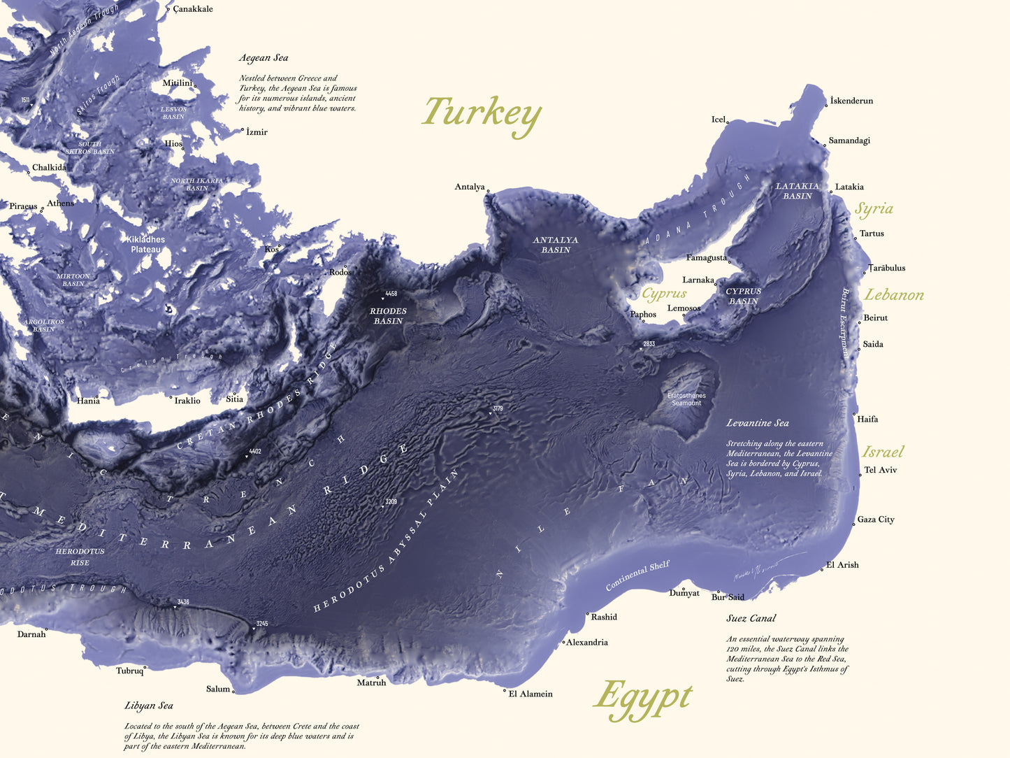 Mediterranean Seafloor physical features (100x70 cm)