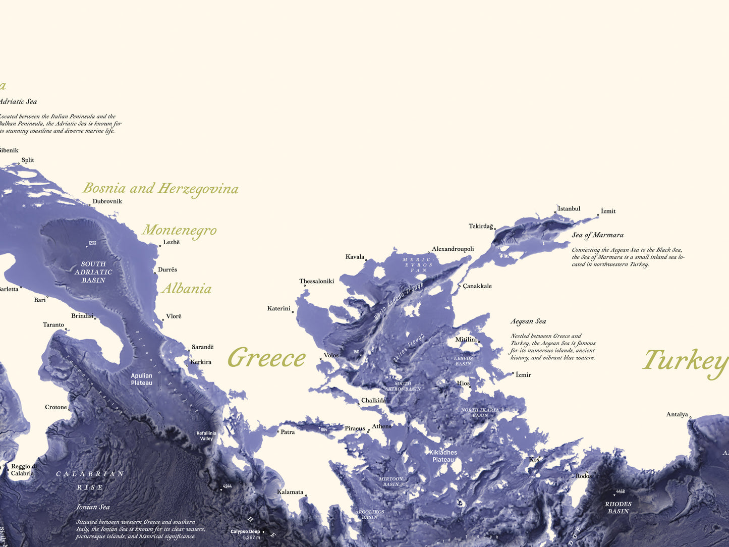 Mediterranean Seafloor physical features (100x70 cm)