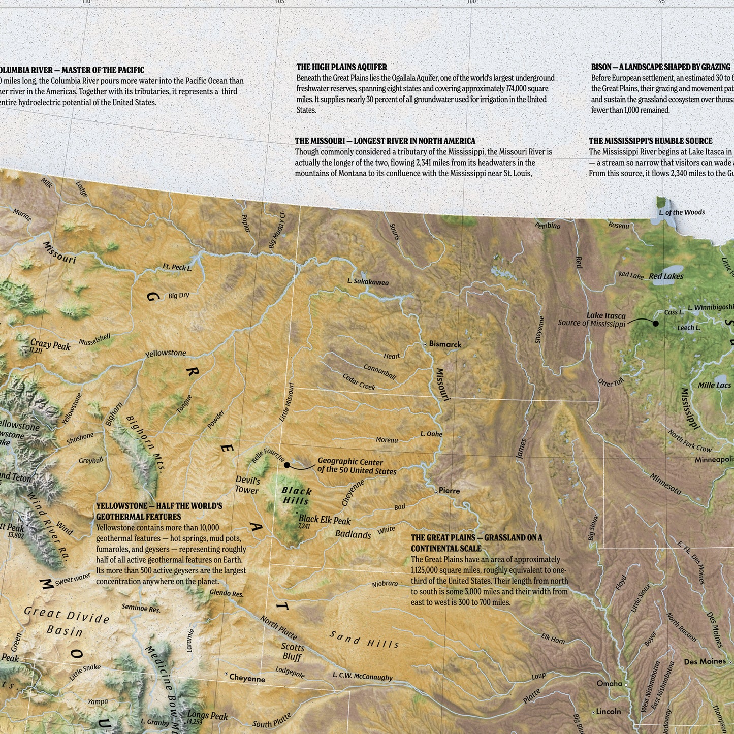Physical map of the United States (36x24 inches)