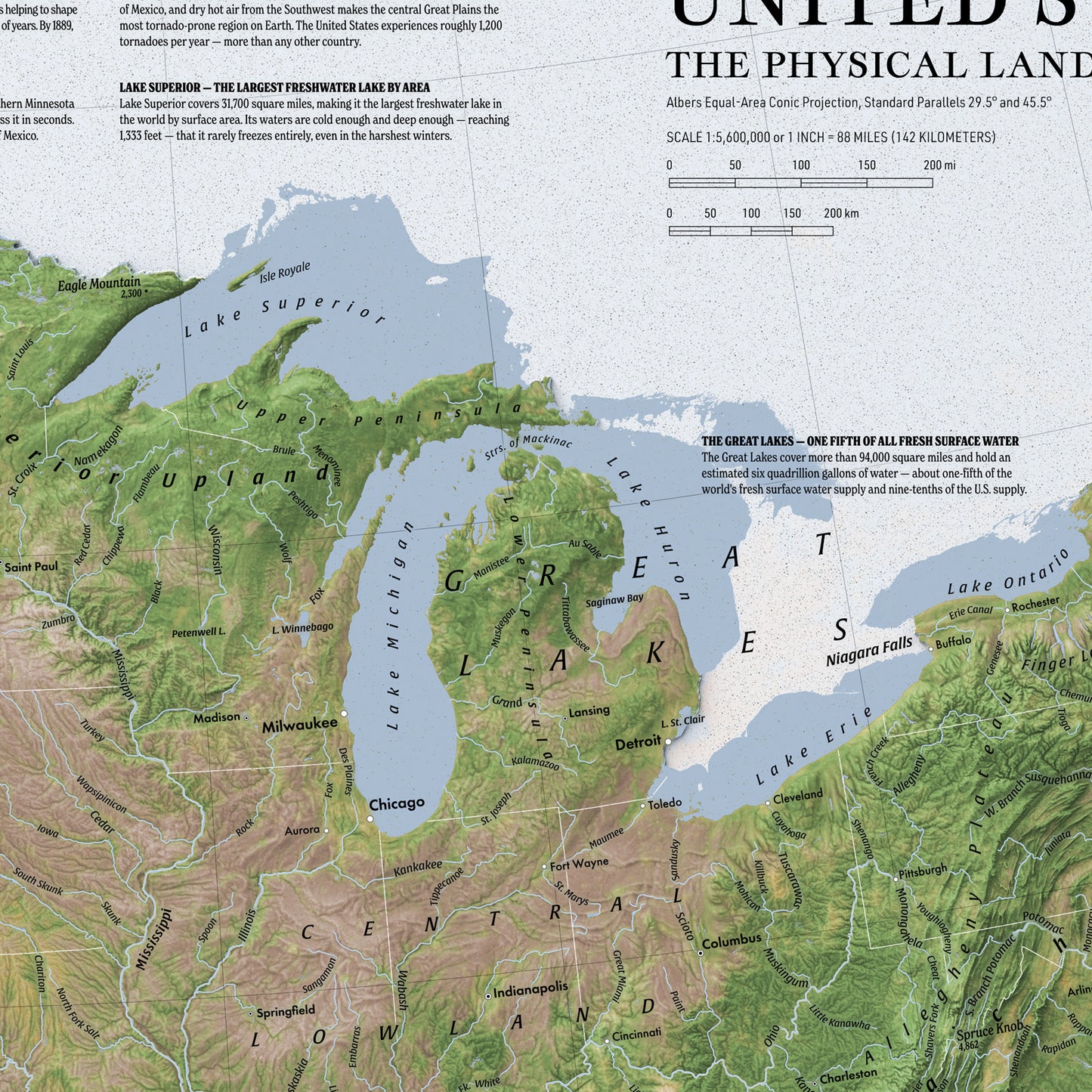 Physical map of the United States (36x24 inches)