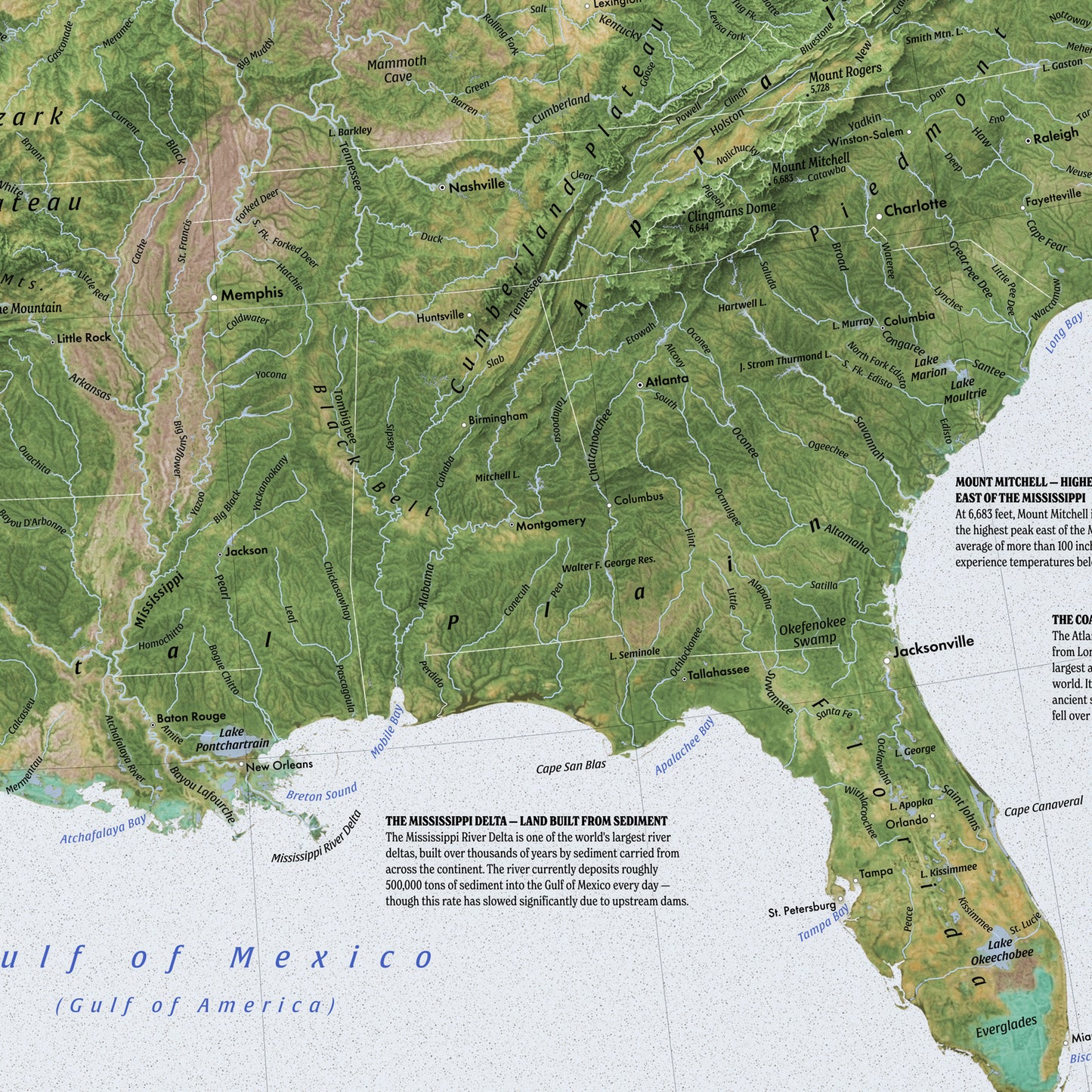 Physical map of the United States (36x24 inches)