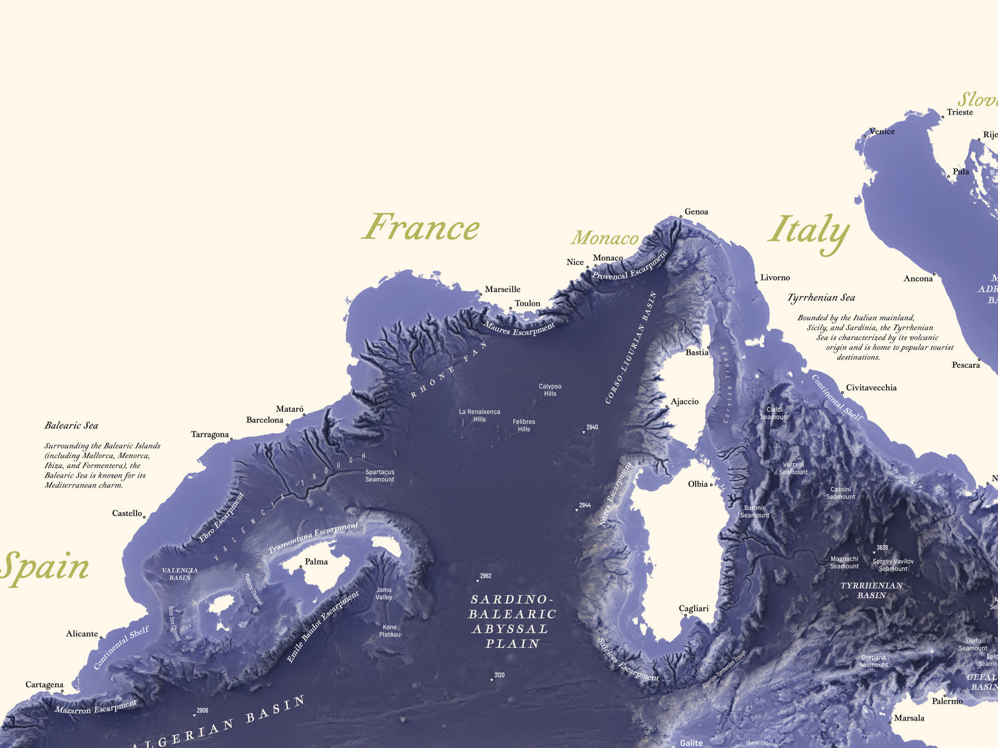 Mediterranean Seafloor physical features (100x70 cm)