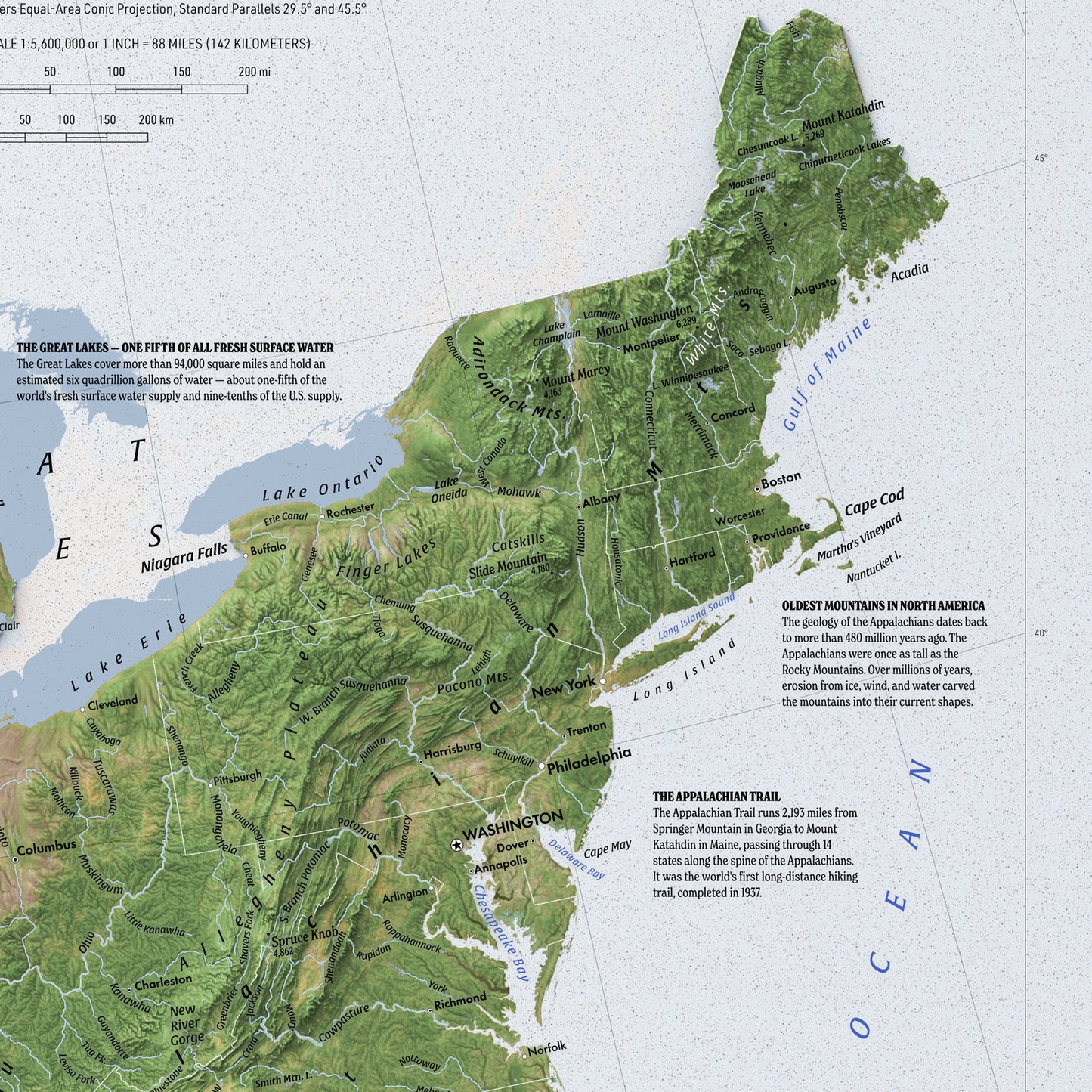 Physical map of the United States (36x24 inches)