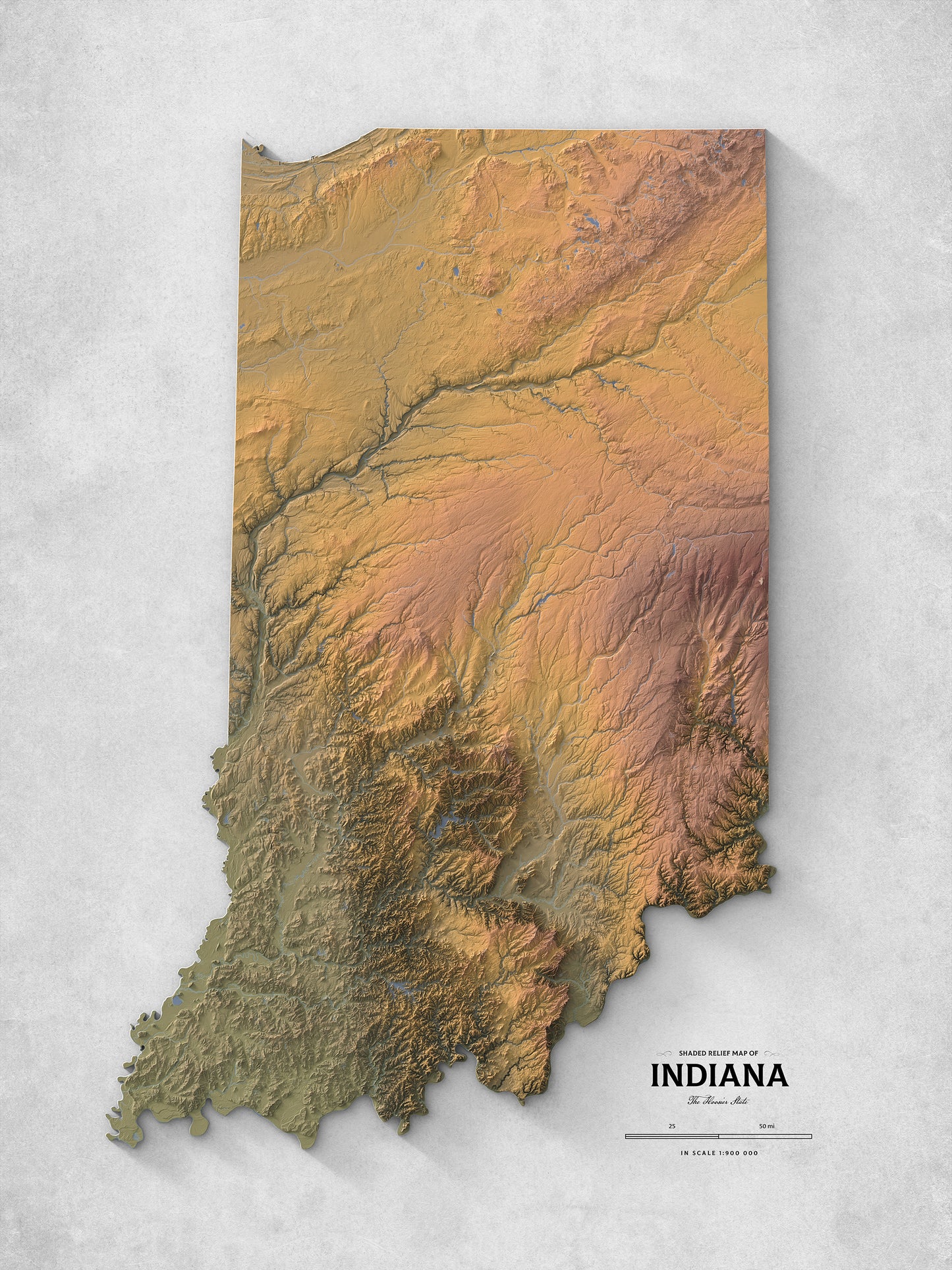 Indiana - Shaded Relief Map (18x24")
