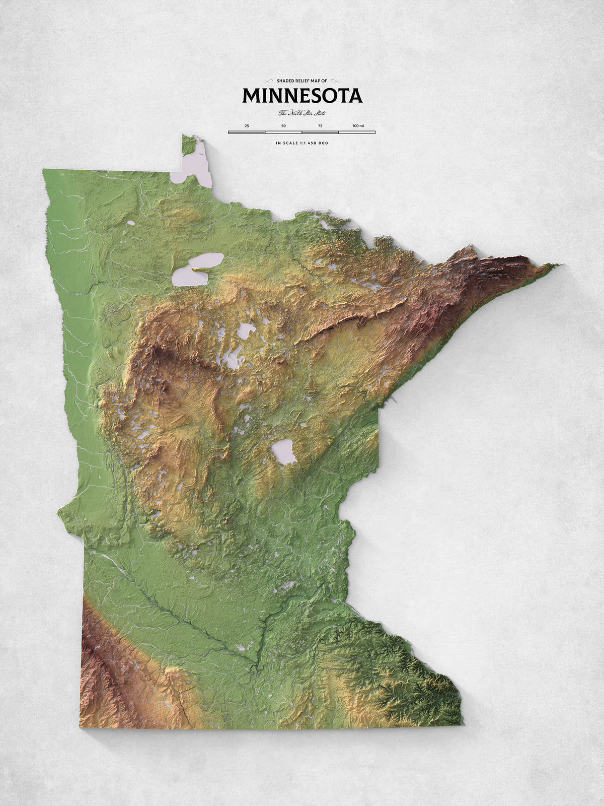Minnesota Dynamic Map Minnesota - Shaded Relief Map (18x24
