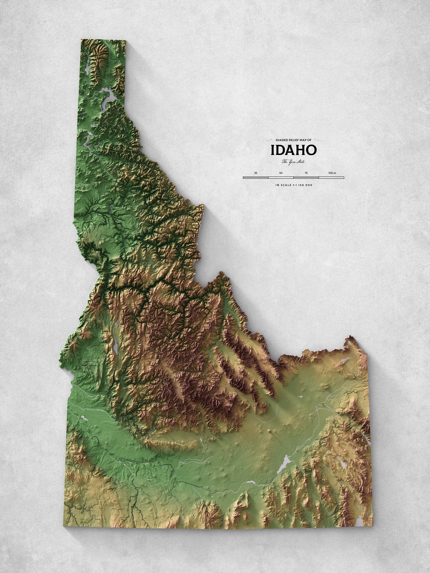 Idaho - Shaded Relief Map (18x24")