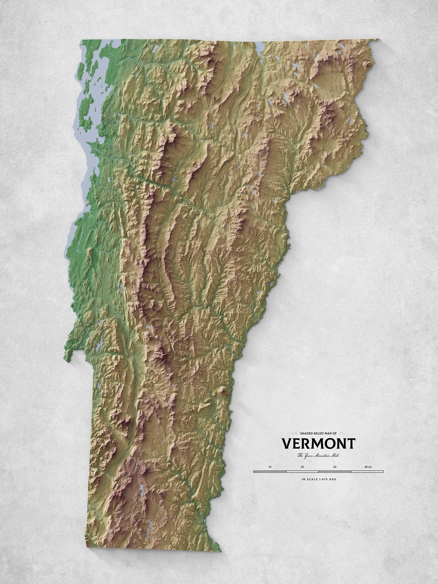 Vermont - Shaded Relief Map (18x24")