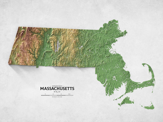 Shaded relief map of Massachusetts (24x18")