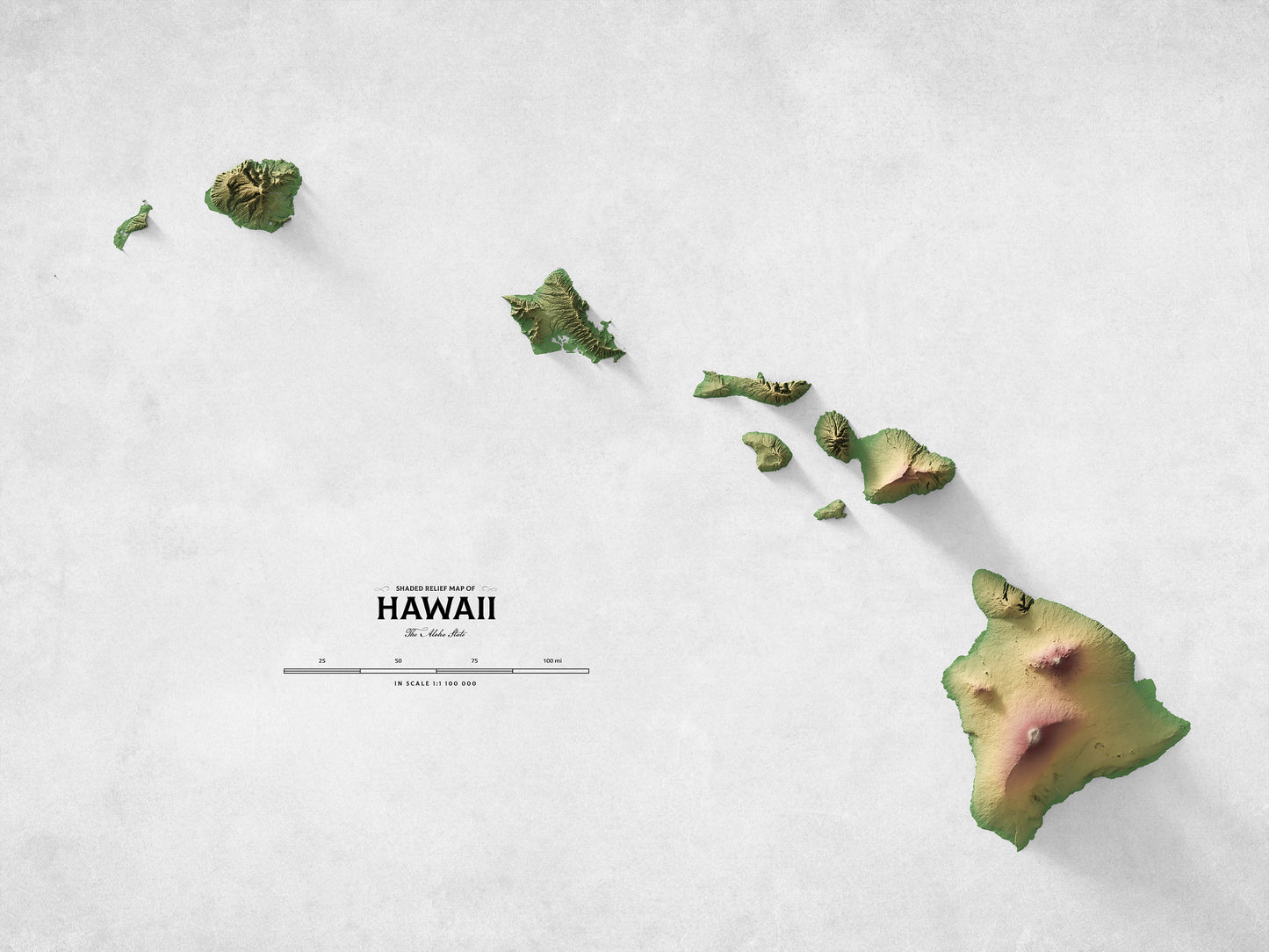 Hawaii - Shaded Relief Map (24x18")