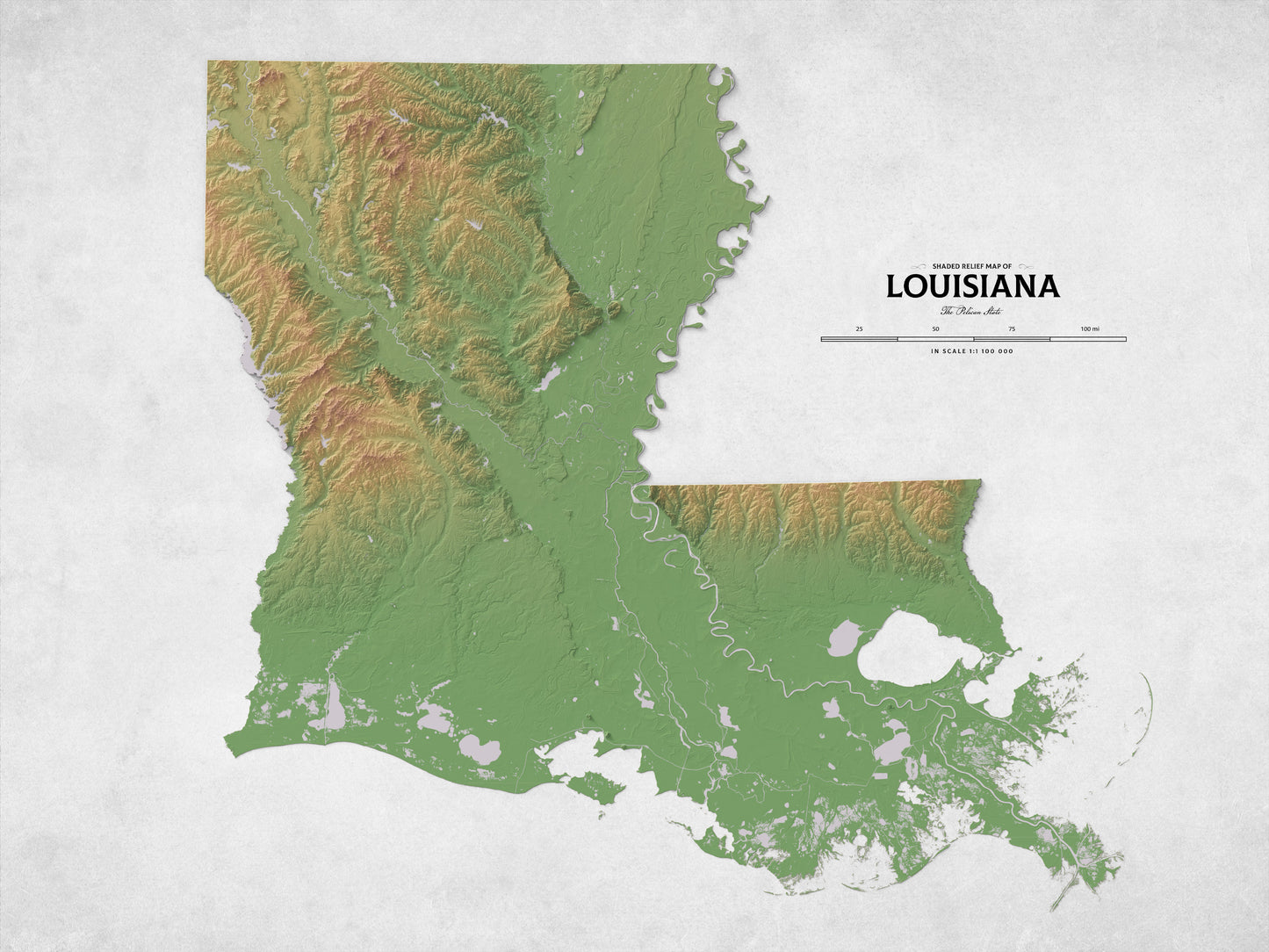 Louisiana - Shaded Relief Map (24x18")