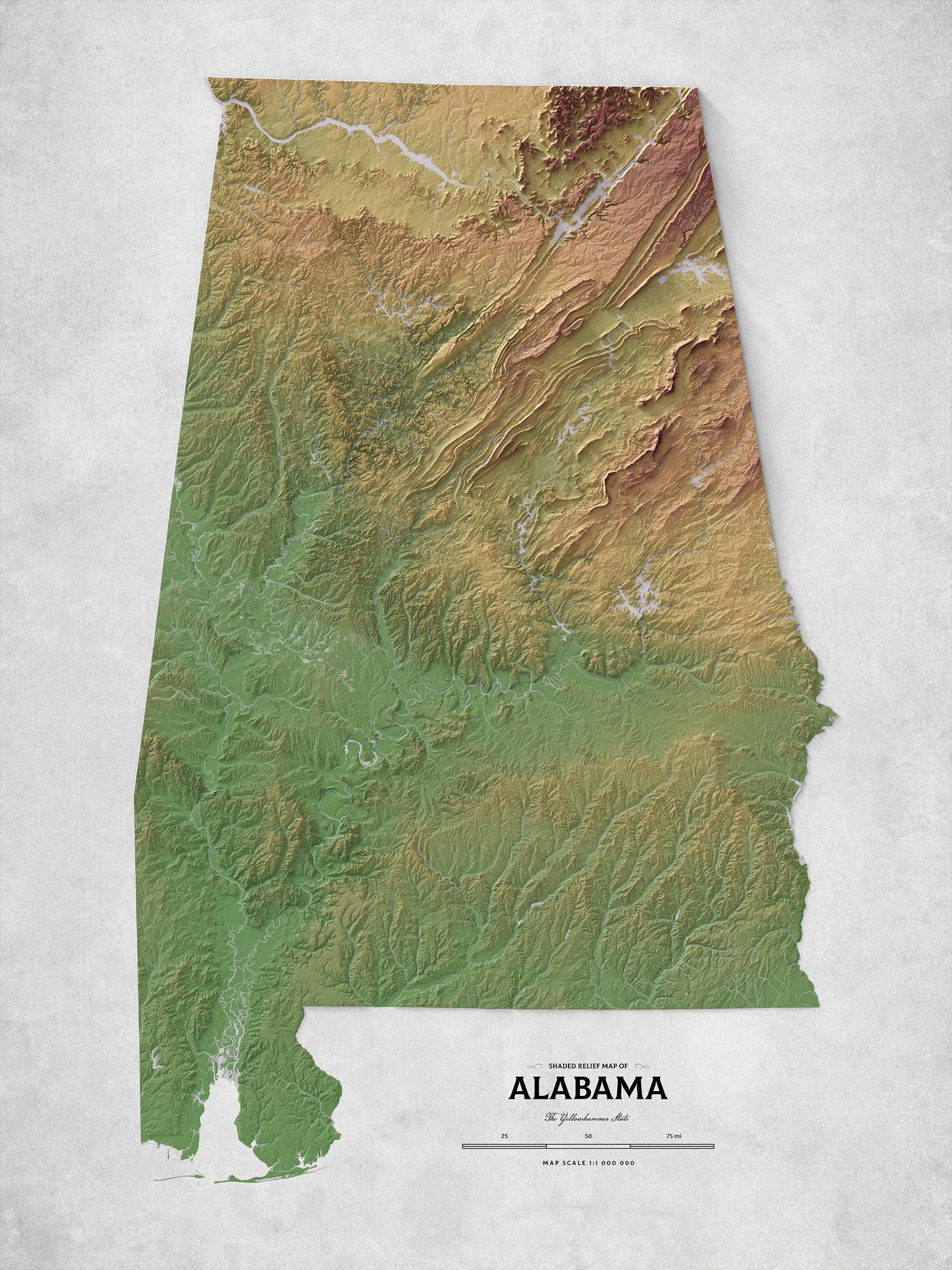 Alabama - Shaded Relief Map (18x24")