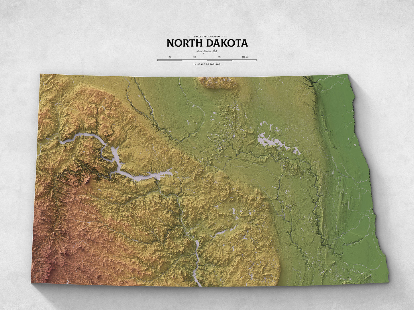 North Dakota - Shaded Relief Map (24x18")