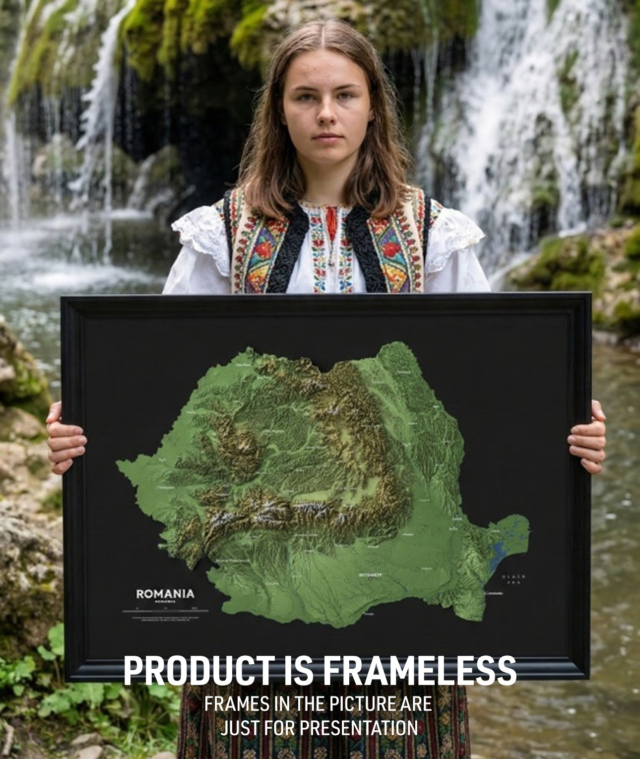 Romania Topographic Relief Map – Dark Edition Wall Art (2D Print)