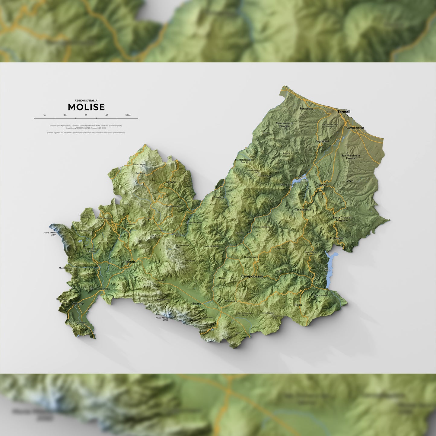 Shaded relief map of Molise