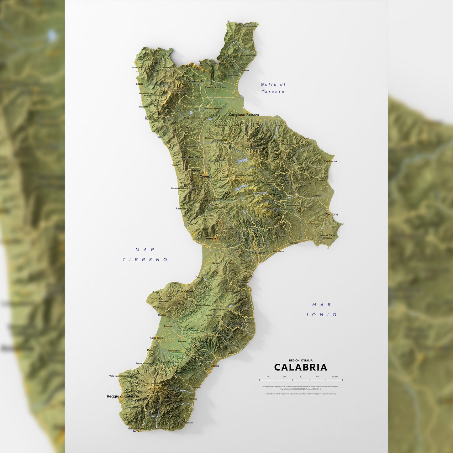 Shaded relief map of Calabria