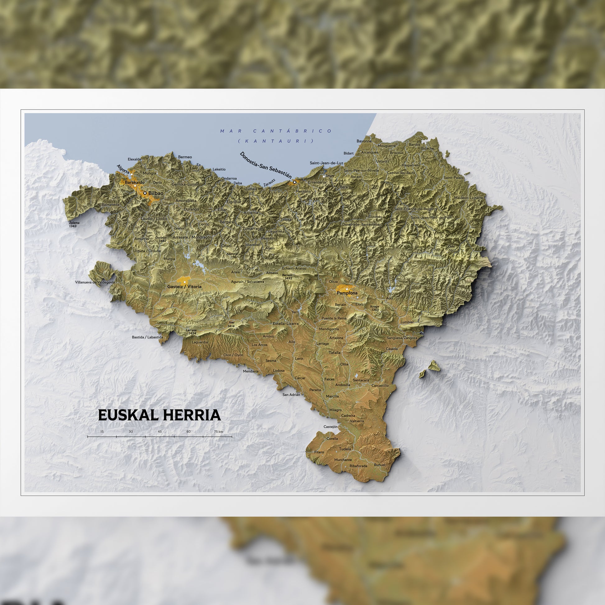 Shaded relief map of Basque Country (594x420 mm) – VeryGoodMaps