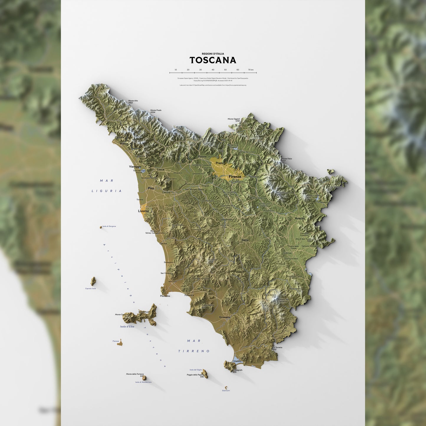 Shaded relief map of Toscana