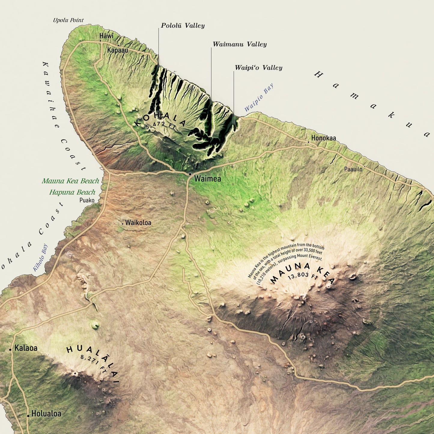 Shaded relief map of Hawai'i, The Big Island (18x24 inches)