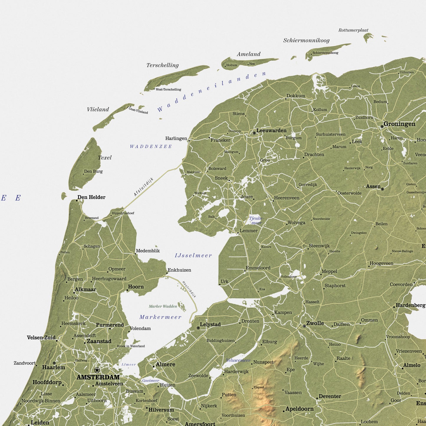 Shaded relief map of the Netherlands (50x70 cm)
