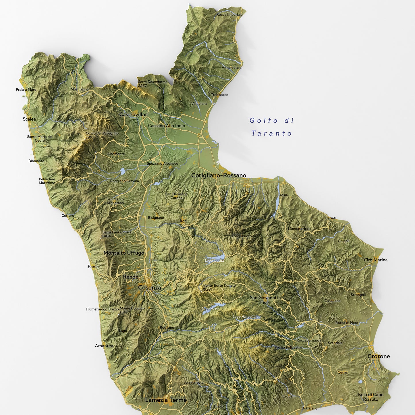 Shaded relief map of Calabria