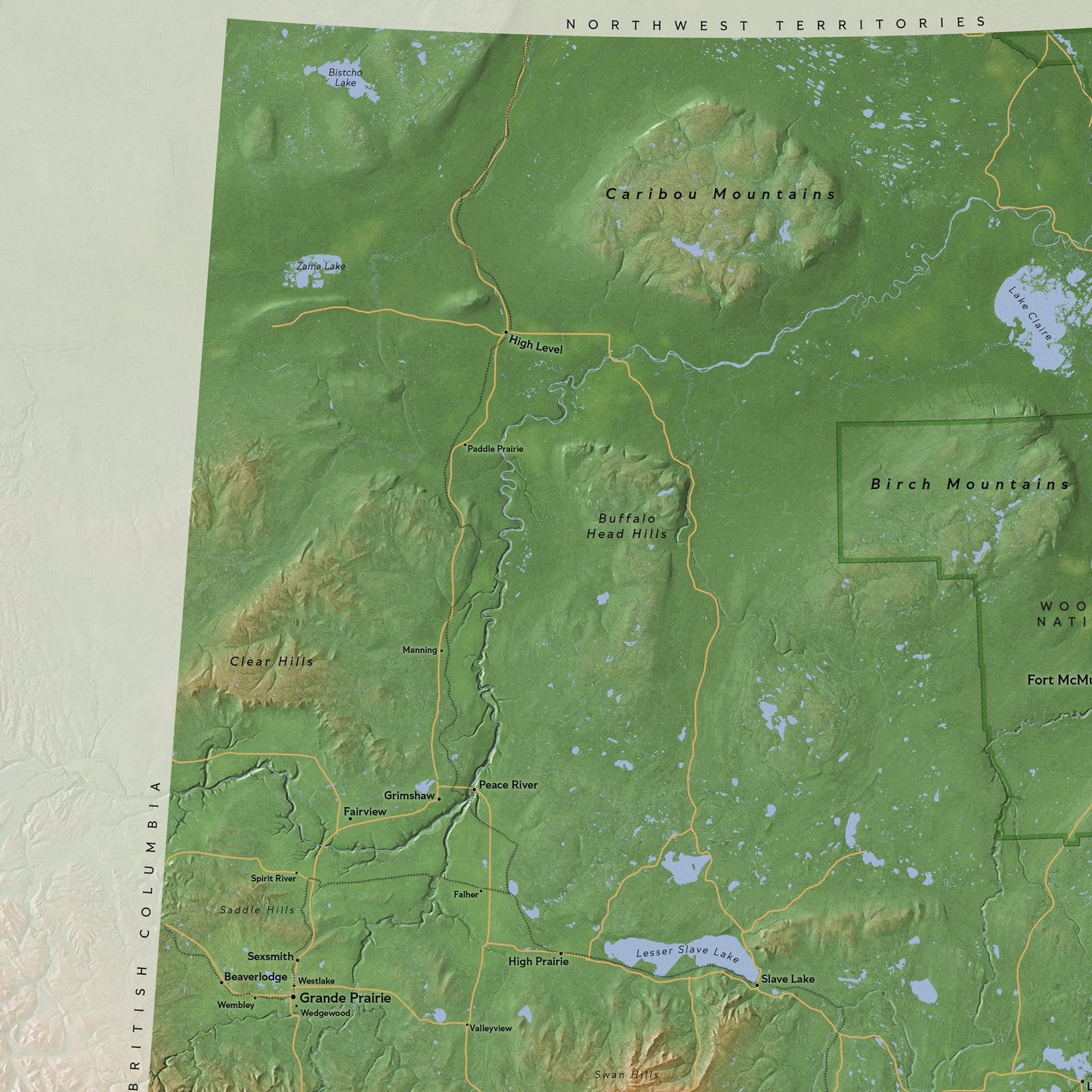 Shaded relief map of Alberta, Canada (50x70 cm)