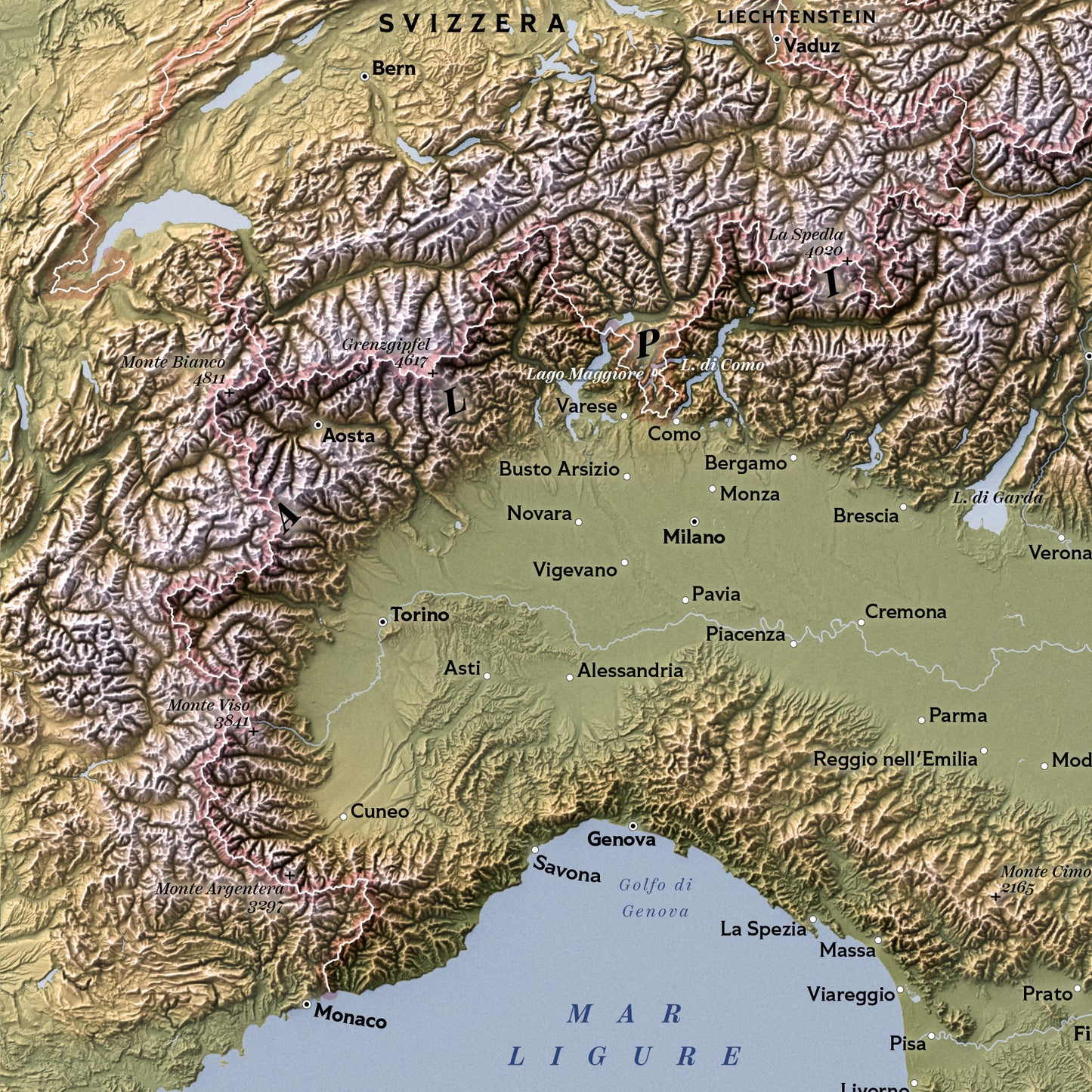 Shaded relief map of Italy (Italian language version)