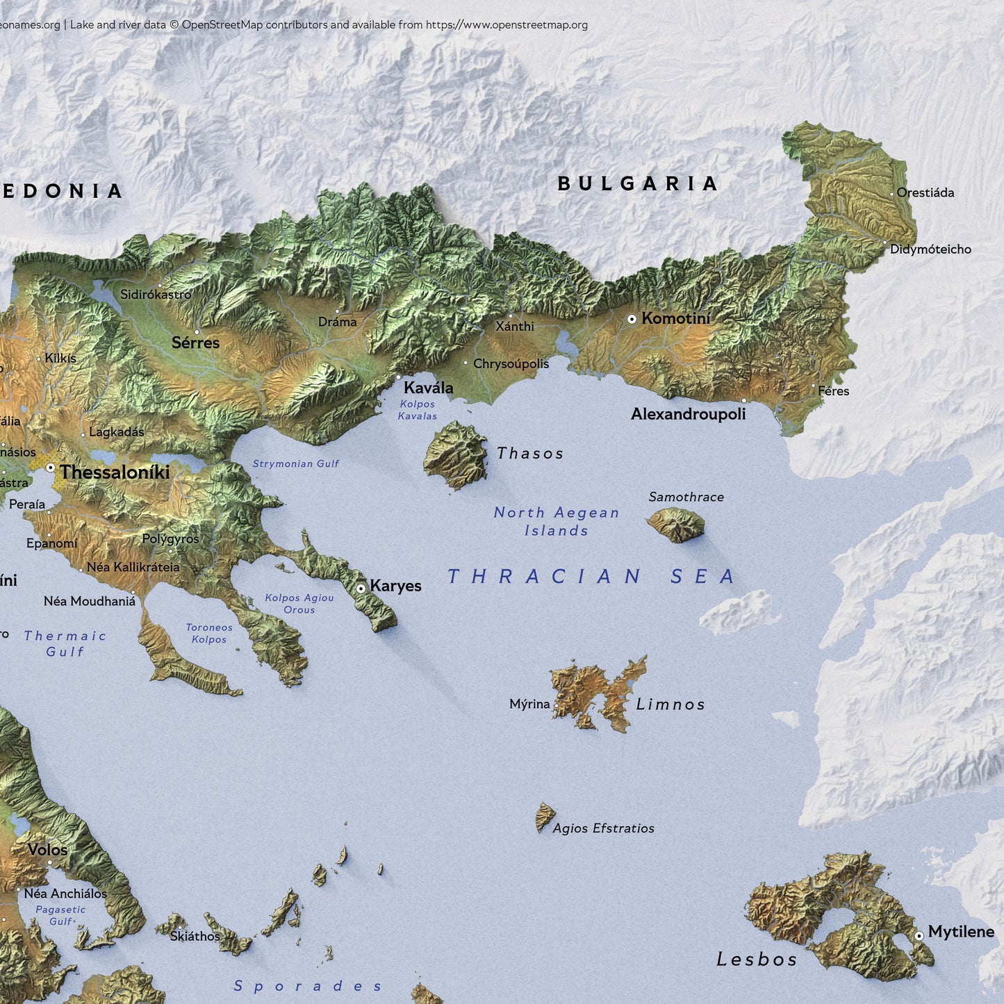 Shaded relief map of Greece (50x70 cm)