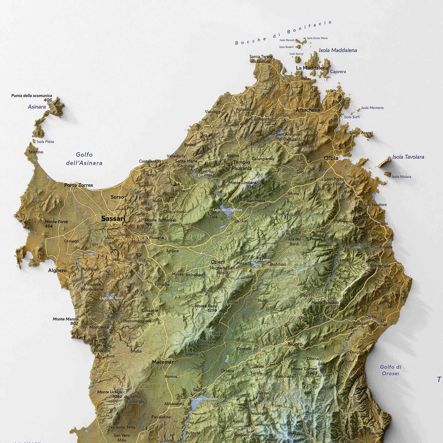 Shaded relief map of Sardinia