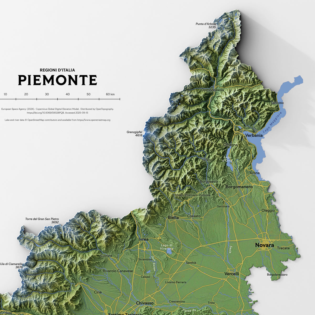 Piemonte Docs Map Shaded relief map of Piemonte – VeryGoodMaps
