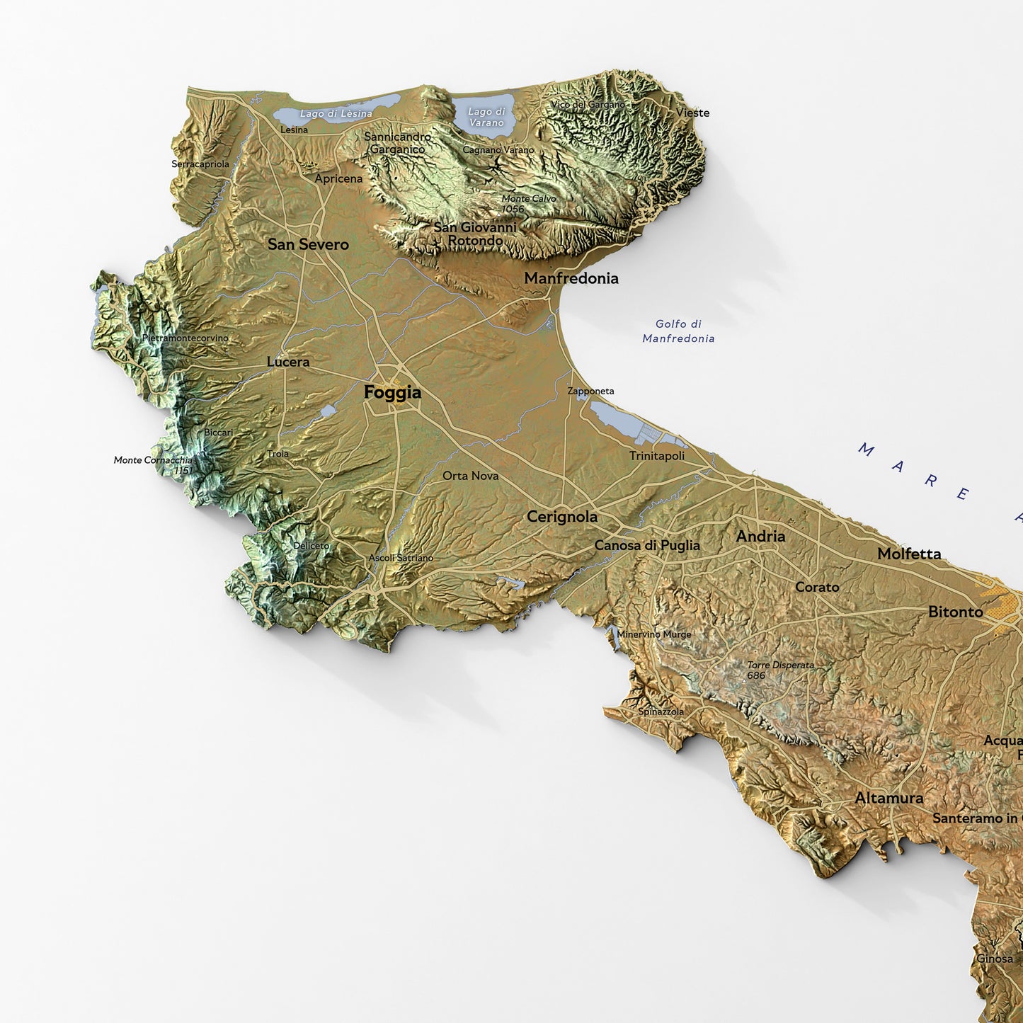 Shaded relief map of Puglia
