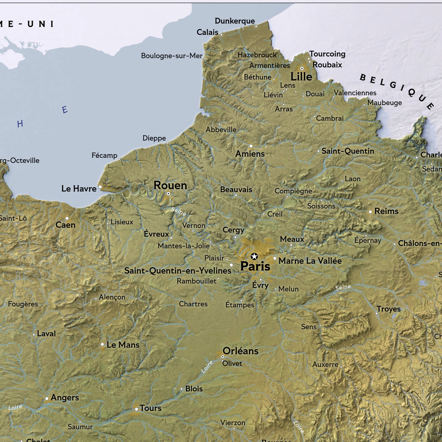 Shaded Relief Map of Metropolitan France (70x50 cm)