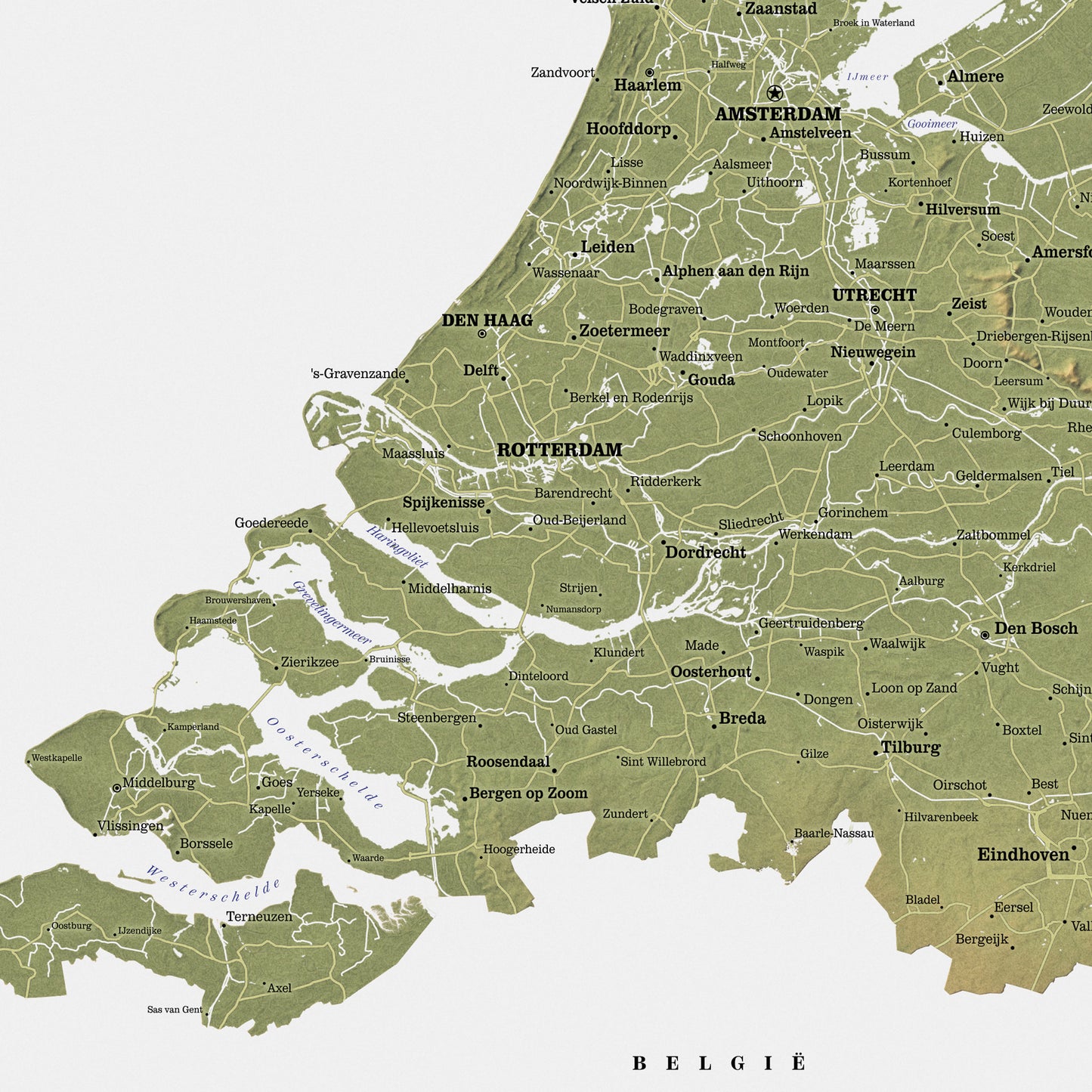 Shaded relief map of the Netherlands (50x70 cm)