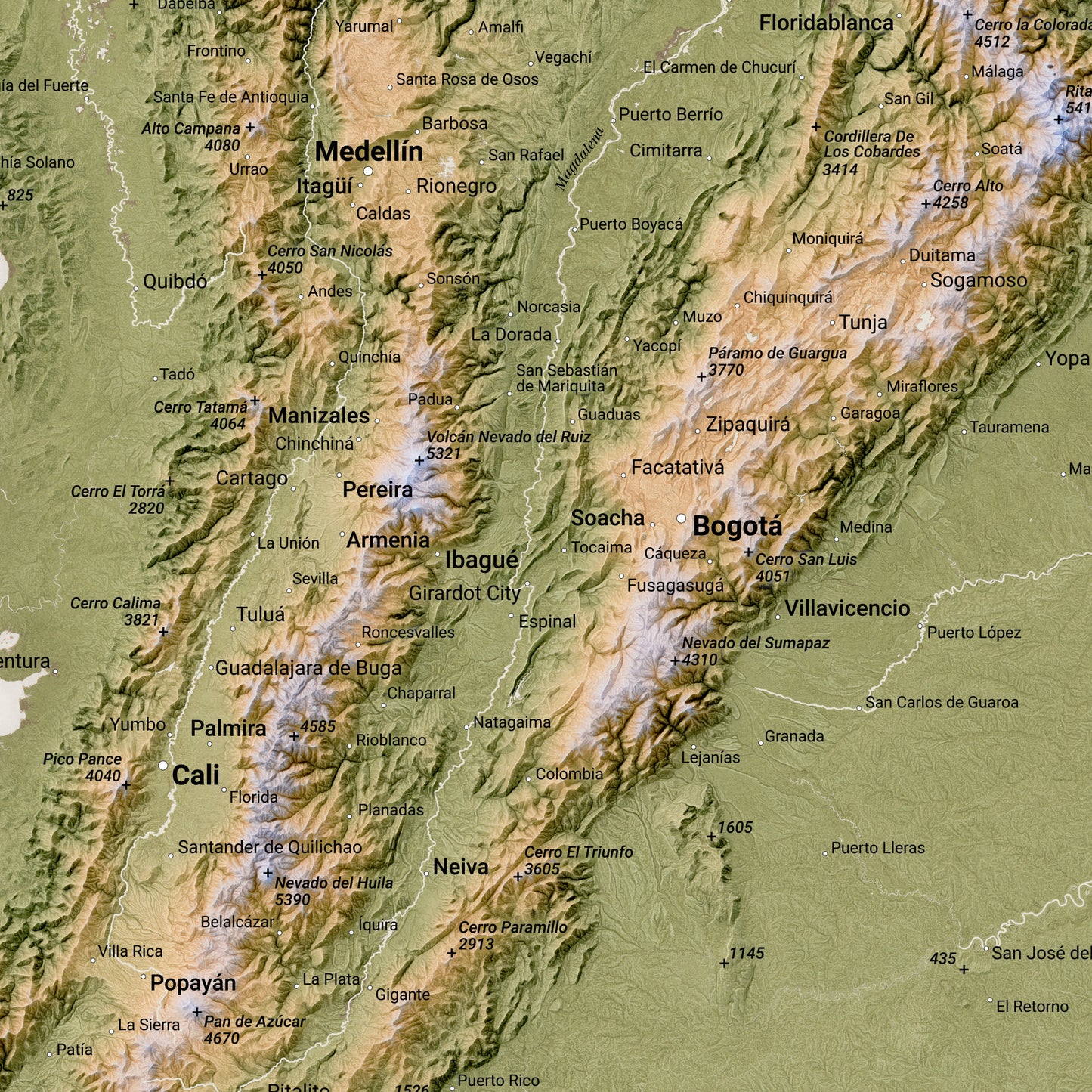 Colombia shaded relief map, printable file (50x70 cm, 240dpi JPG
